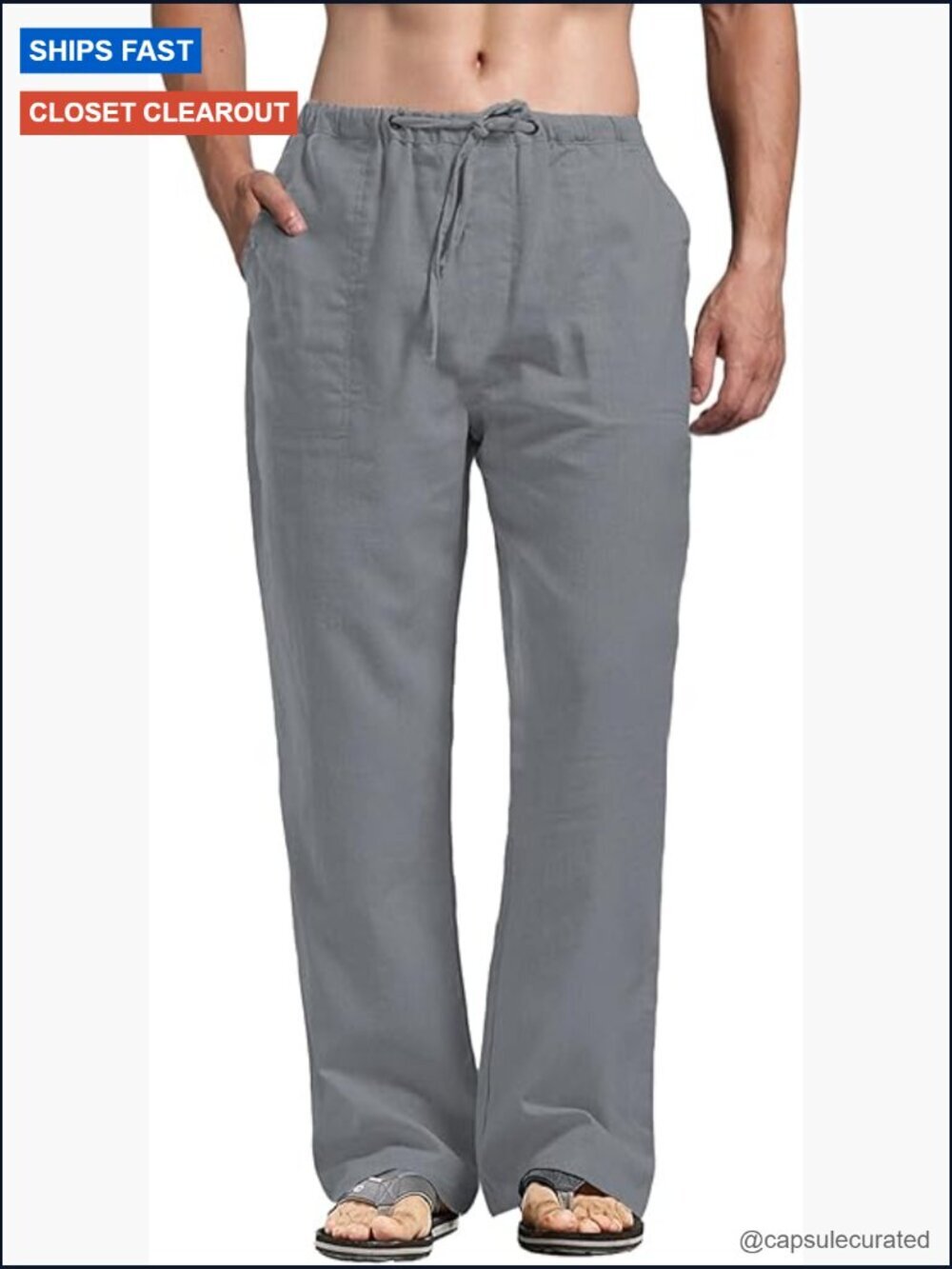 Men's Cotton Linen Drawstring Straight Leg Summer Pants XXL